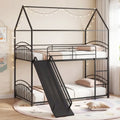 Bunk Bed Twin Over Twin House Bunk Bed Frame with Metal Slats-Black - Black - Bunk Bed Frame