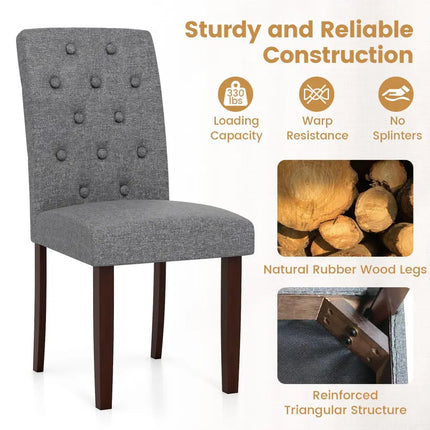 Button Tufted Fabric Upholstered Wooden Dining Chair Set of 2 with High Curved Back-Gray - Gray - Dining Chairs