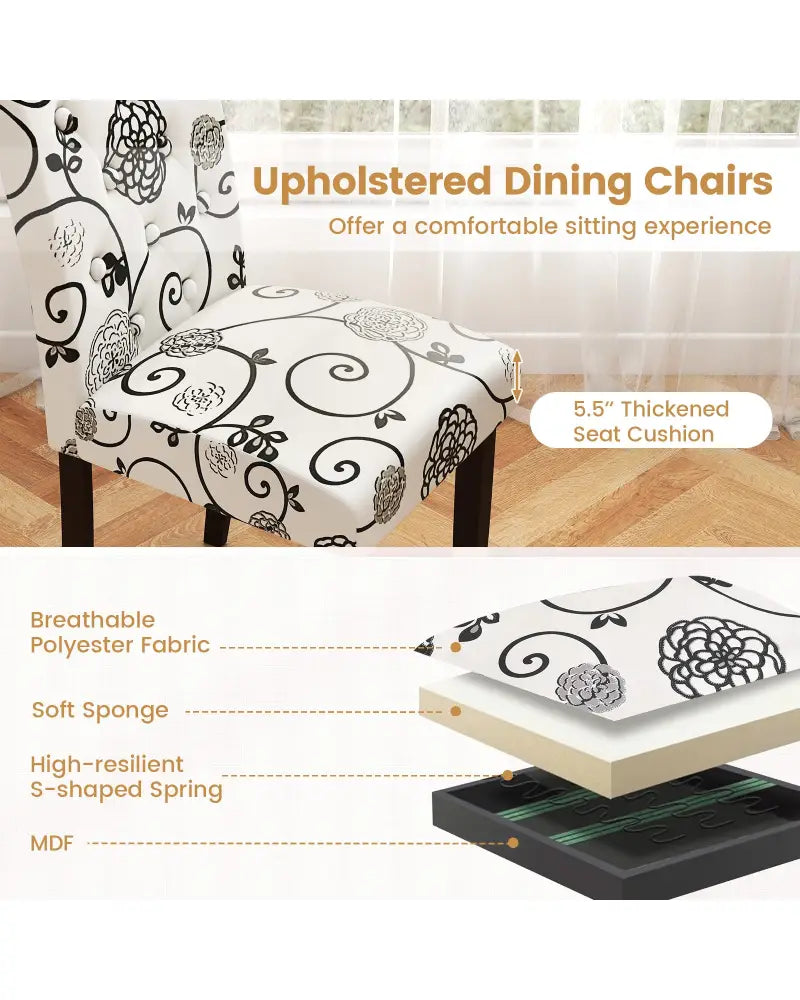 Button Tufted Fabric Upholstered Wooden Dining Chair Set of 2 with High Curved Back-Beige - Beige - Dining Chairs