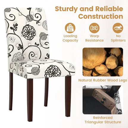 Button Tufted Fabric Upholstered Wooden Dining Chair Set of 2 with High Curved Back-Beige - Beige - Dining Chairs