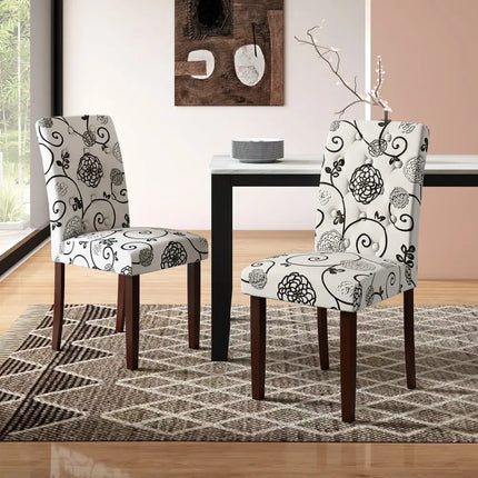 Button Tufted Fabric Upholstered Wooden Dining Chair Set of 2 with High Curved Back-Beige - Beige - Dining Chairs