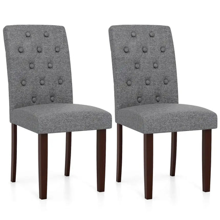 Button Tufted Fabric Upholstered Wooden Dining Chair Set of 2 with High Curved Back-Gray - Gray - Dining Chairs