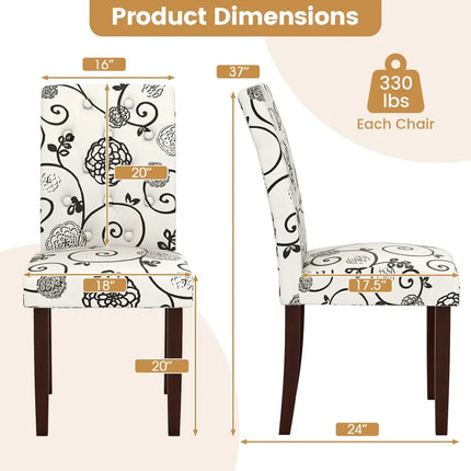Button Tufted Fabric Upholstered Wooden Dining Chair Set of 2 with High Curved Back-Beige - Beige - Dining Chairs