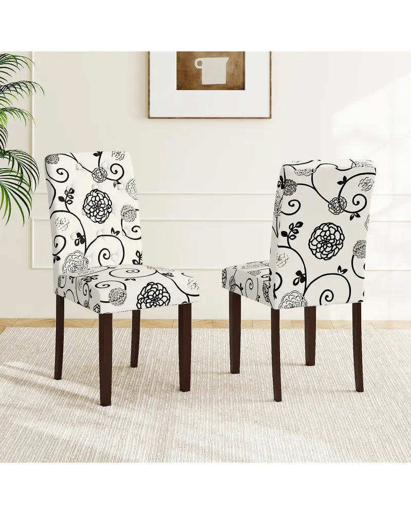 Button Tufted Fabric Upholstered Wooden Dining Chair Set of 2 with High Curved Back-Beige - Beige - Dining Chairs