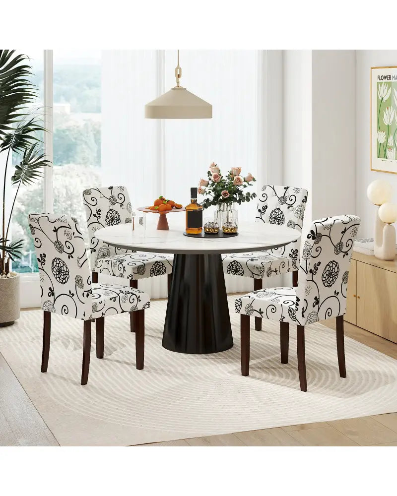 Button Tufted Fabric Upholstered Wooden Dining Chair Set of 2 with High Curved Back-Beige - Beige - Dining Chairs