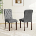 Button Tufted Fabric Upholstered Wooden Dining Chair Set of 2 with High Curved Back-Gray - Gray - Dining Chairs
