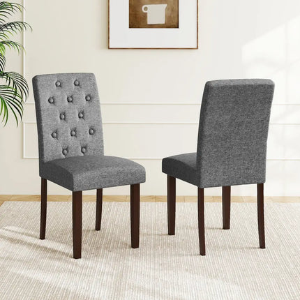 Button Tufted Fabric Upholstered Wooden Dining Chair Set of 2 with High Curved Back-Gray - Gray - Dining Chairs