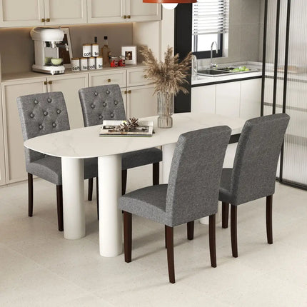 Button Tufted Fabric Upholstered Wooden Dining Chair Set of 2 with High Curved Back-Gray - Gray - Dining Chairs