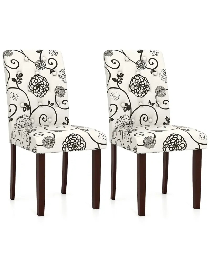 Button Tufted Fabric Upholstered Wooden Dining Chair Set of 2 with High Curved Back-Beige - Beige - Dining Chairs