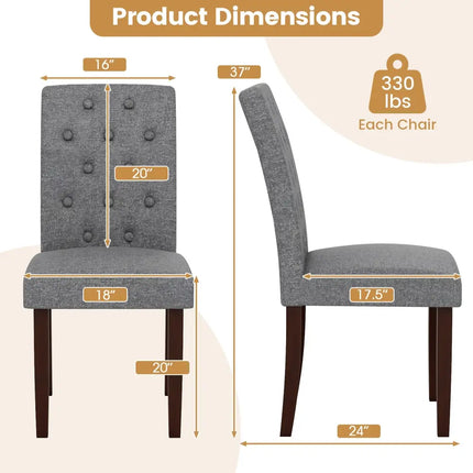 Button Tufted Fabric Upholstered Wooden Dining Chair Set of 2 with High Curved Back-Gray - Gray - Dining Chairs
