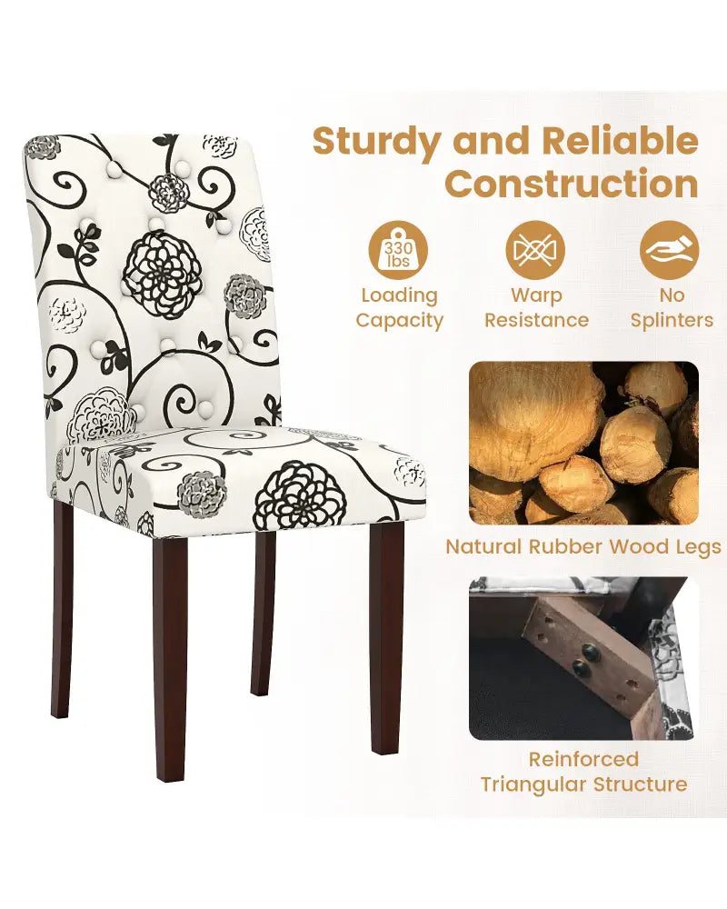 Button Tufted Fabric Upholstered Wooden Dining Chair Set of 2 with High Curved Back-Beige - Beige - Dining Chairs