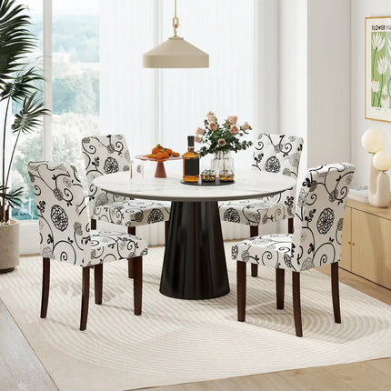 Button Tufted Fabric Upholstered Wooden Dining Chair Set of 2 with High Curved Back-Beige - Beige - Dining Chairs