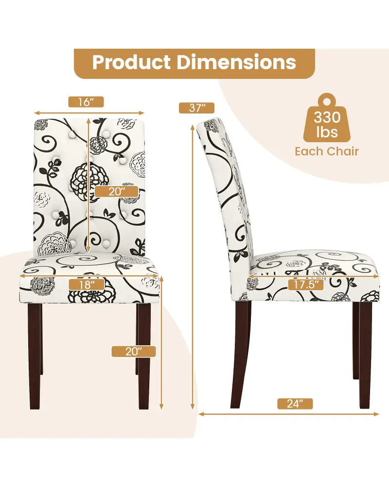 Button Tufted Fabric Upholstered Wooden Dining Chair Set of 2 with High Curved Back-Beige - Beige - Dining Chairs
