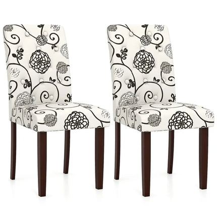 Button Tufted Fabric Upholstered Wooden Dining Chair Set of 2 with High Curved Back-Beige - Beige - Dining Chairs