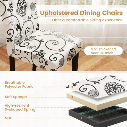 Button Tufted Fabric Upholstered Wooden Dining Chair Set of 2 with High Curved Back-Beige - Beige - Dining Chairs