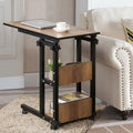 C-Shape Mobile Snack End Table with Storage Shelves - Walnut - End & Side Tables
