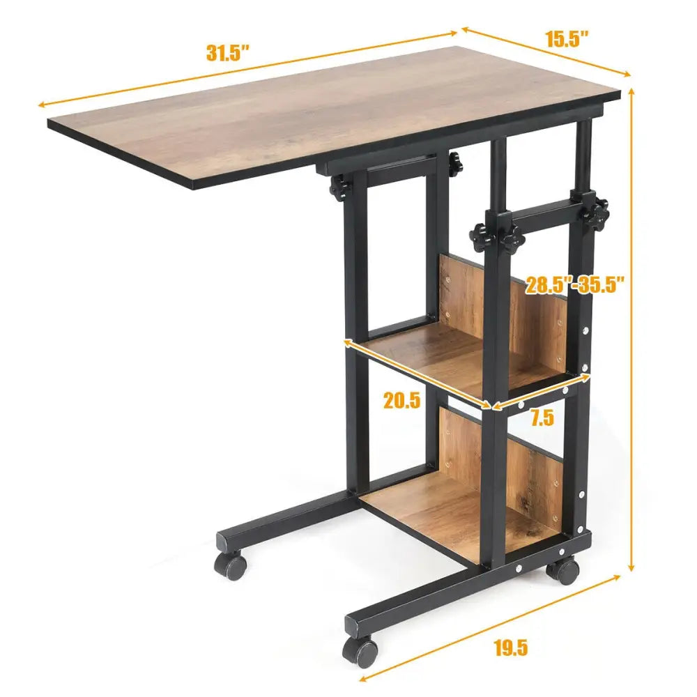 C-Shape Mobile Snack End Table with Storage Shelves - Walnut - End & Side Tables
