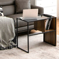 C Shape Sofa Side End Table with Wooden Shelf-Brown - Brown - End & Side Tables