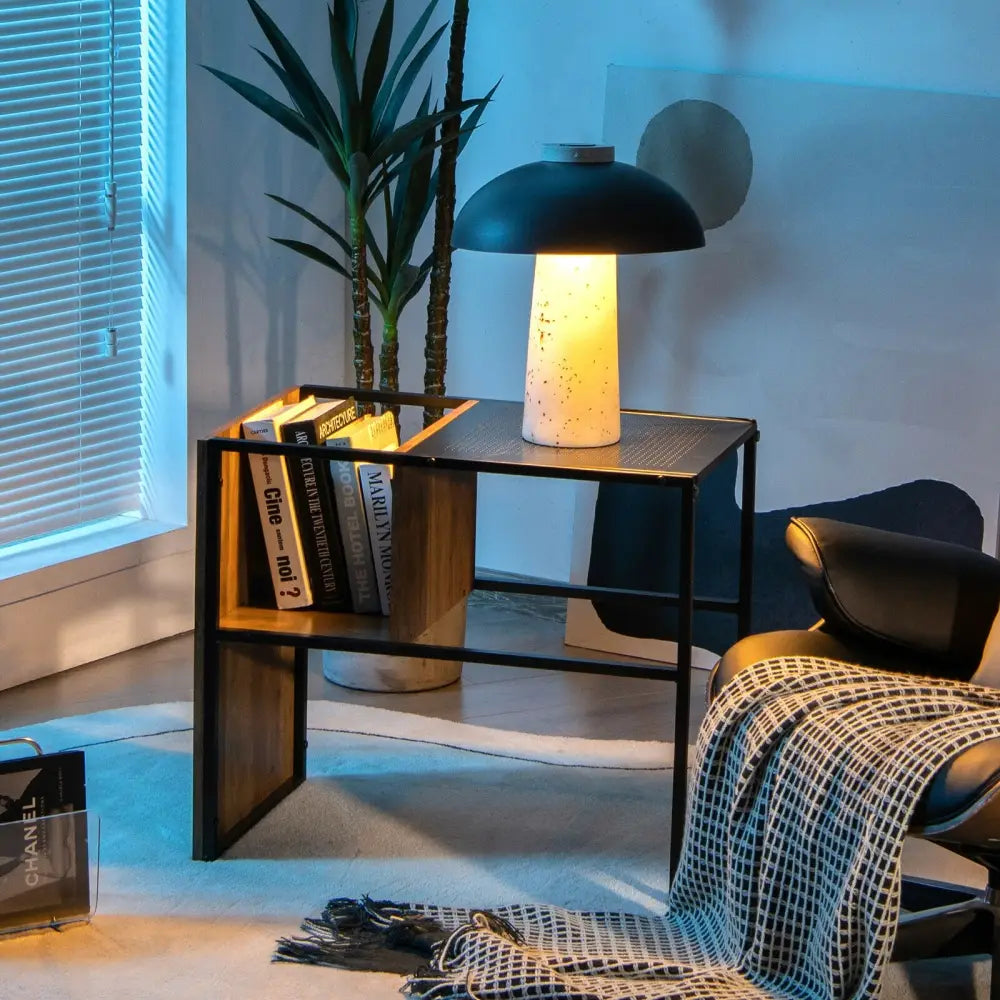 C Shape Sofa Side End Table with Wooden Shelf-Brown - Brown - End & Side Tables