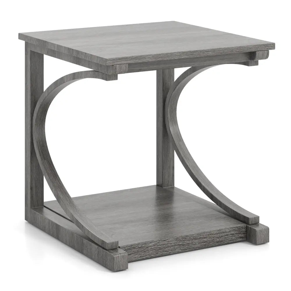 C-shaped 24 Inch 2 Tier Square End Table Sofa Side Table-Grey - Gray - End & Side Tables