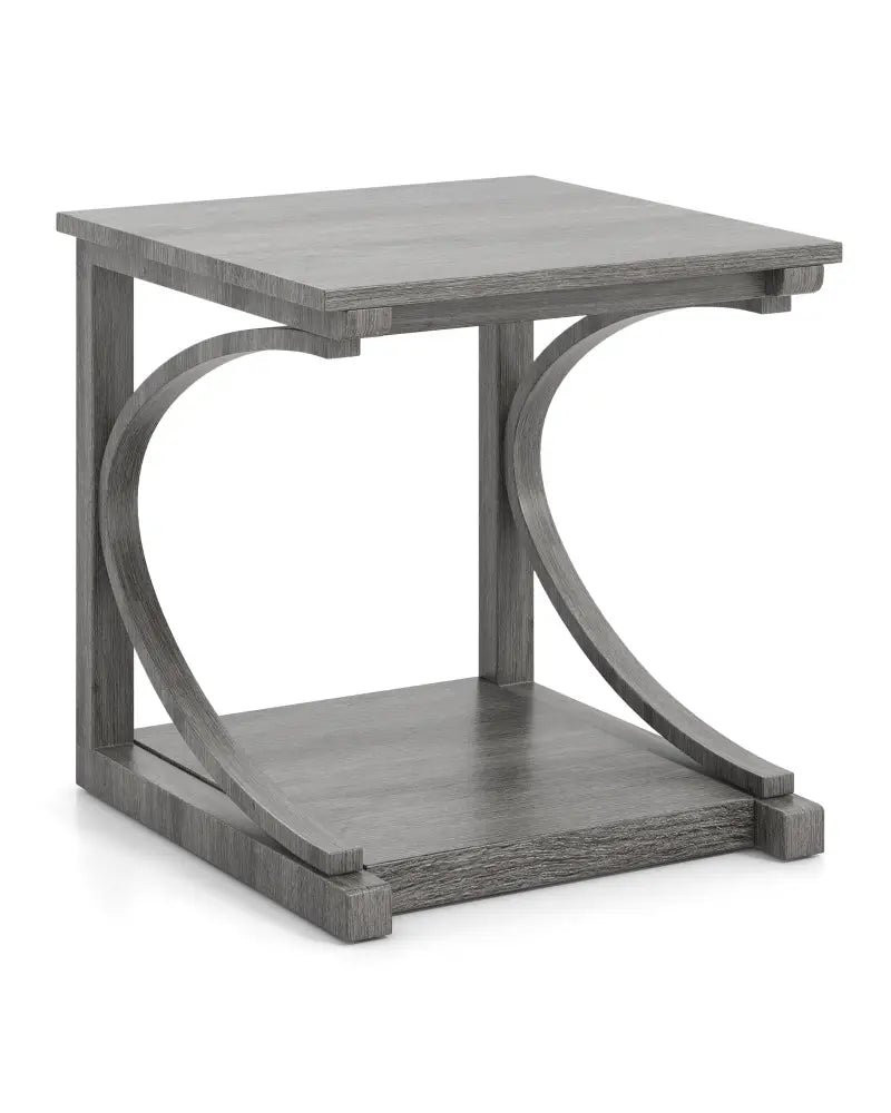 C-shaped 24 Inch 2 Tier Square End Table Sofa Side Table-Grey - Gray - End & Side Tables