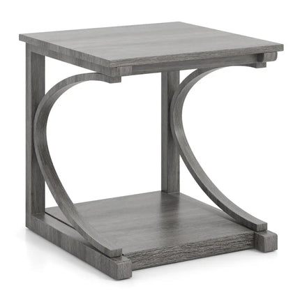 C-shaped 24 Inch 2 Tier Square End Table Sofa Side Table-Grey - Gray - End & Side Tables