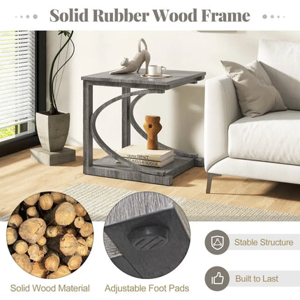 C-shaped 24 Inch 2 Tier Square End Table Sofa Side Table-Grey - Gray - End & Side Tables