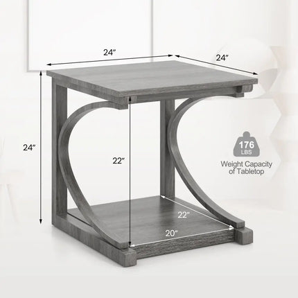 C-shaped 24 Inch 2 Tier Square End Table Sofa Side Table-Grey - Gray - End & Side Tables