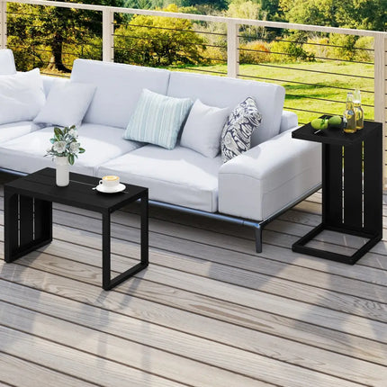 C-Shaped End Table Convertible Coffee Table with Adjustable Foot Pads-Black - Black - Patio Coffee Tables