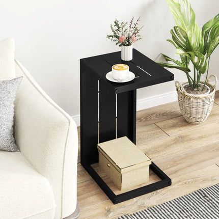 C-Shaped End Table Convertible Coffee Table with Adjustable Foot Pads-Black - Black - Patio Coffee Tables