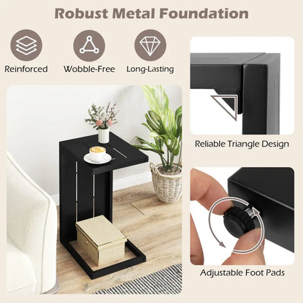 C-Shaped End Table Convertible Coffee Table with Adjustable Foot Pads-Black - Black - Patio Coffee Tables