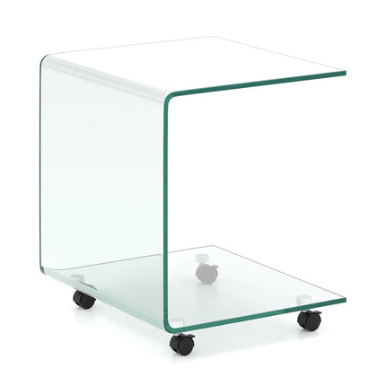 C-Shaped End Table Modern Tempered Glass Side Table with Shelf-Transparent - Transparent - End & Side Tables