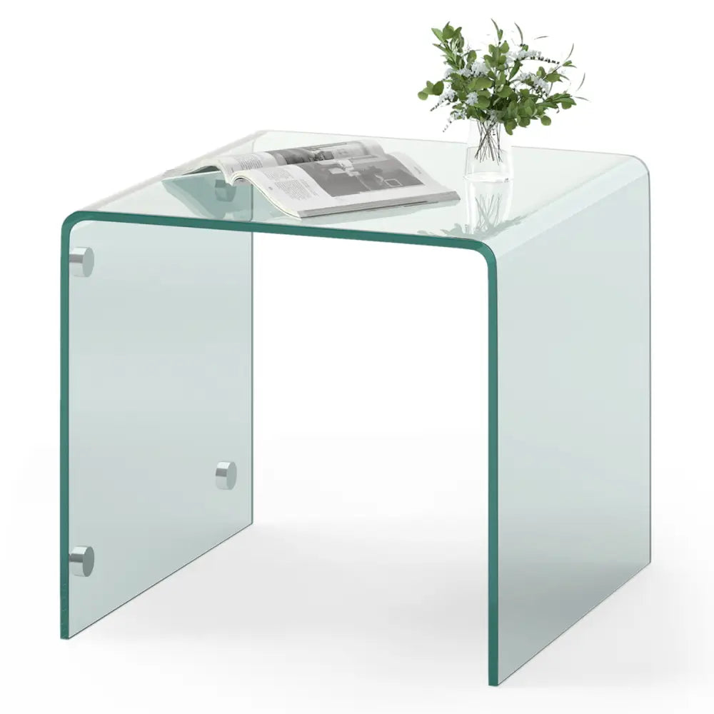 C-Shaped End Table Modern Tempered Glass Side Table with Shelf-Transparent - Transparent - End & Side Tables