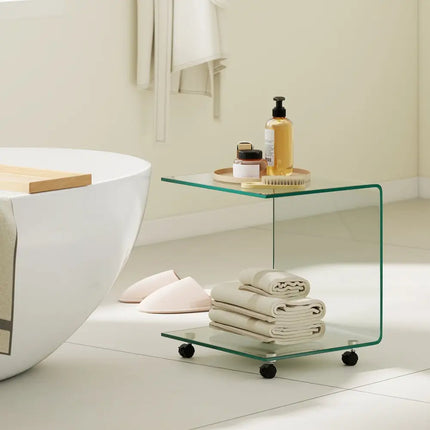C-Shaped End Table Modern Tempered Glass Side Table with Shelf-Transparent - Transparent - End & Side Tables