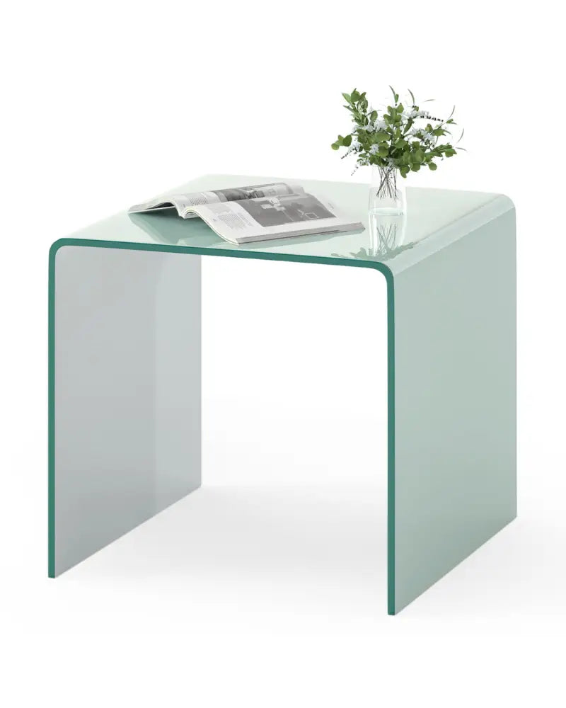 C-Shaped End Table Modern Tempered Glass Side Table with Shelf-White - White - End & Side Tables
