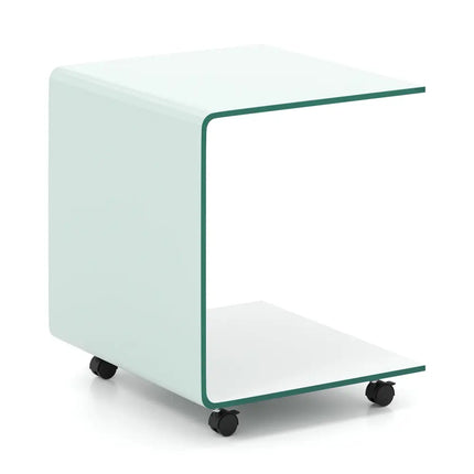 C-Shaped End Table Modern Tempered Glass Side Table with Shelf-White - White - End & Side Tables
