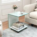 C-Shaped End Table Modern Tempered Glass Side Table with Shelf-White - White - End & Side Tables