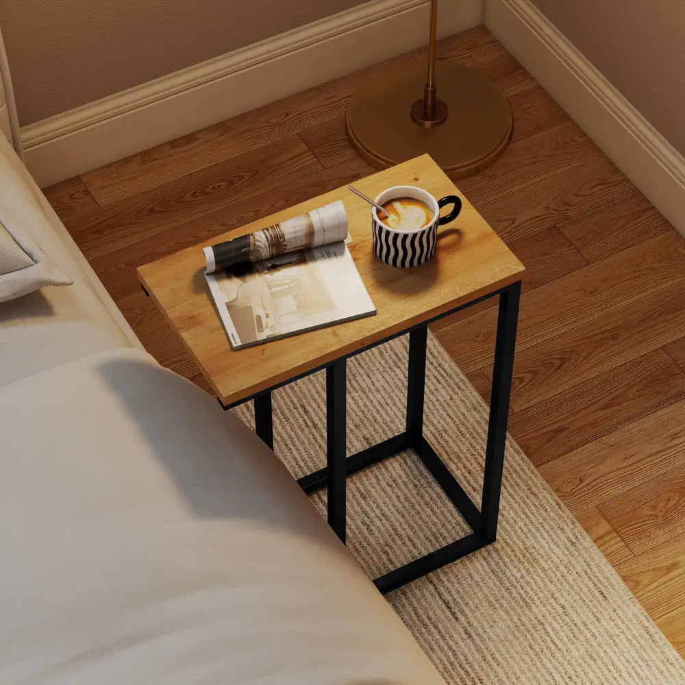 C-Shaped End Table Small Side Table with Sturdy Metal Frame-Natural - Natural - End & Side Tables
