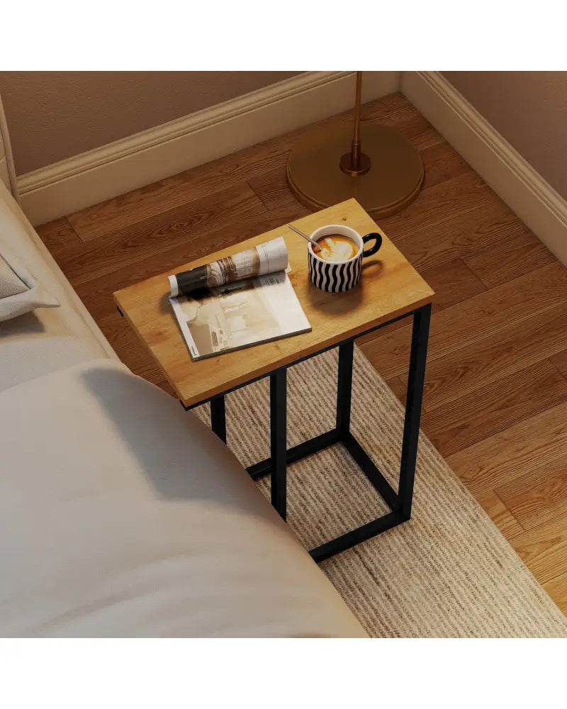 C-Shaped End Table Small Side Table with Sturdy Metal Frame-Natural - Natural - End & Side Tables