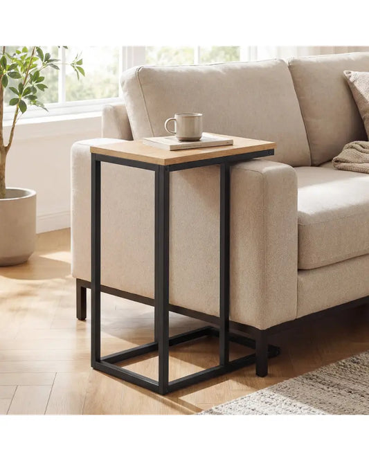C-Shaped End Table Small Side Table with Sturdy Metal Frame-Natural - Natural - End & Side Tables