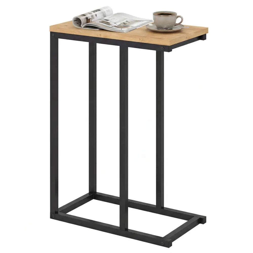 C-Shaped End Table Small Side Table with Sturdy Metal Frame-Natural - Natural - End & Side Tables