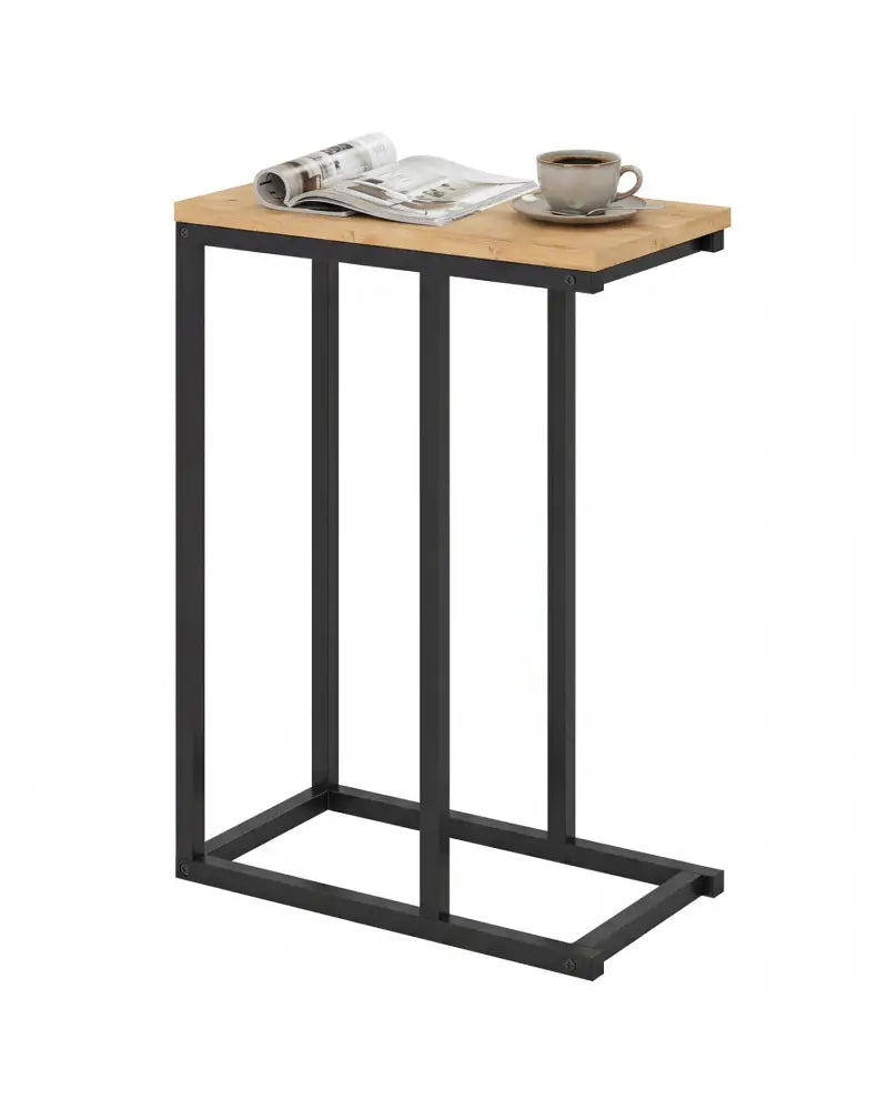 C-Shaped End Table Small Side Table with Sturdy Metal Frame-Natural - Natural - End & Side Tables