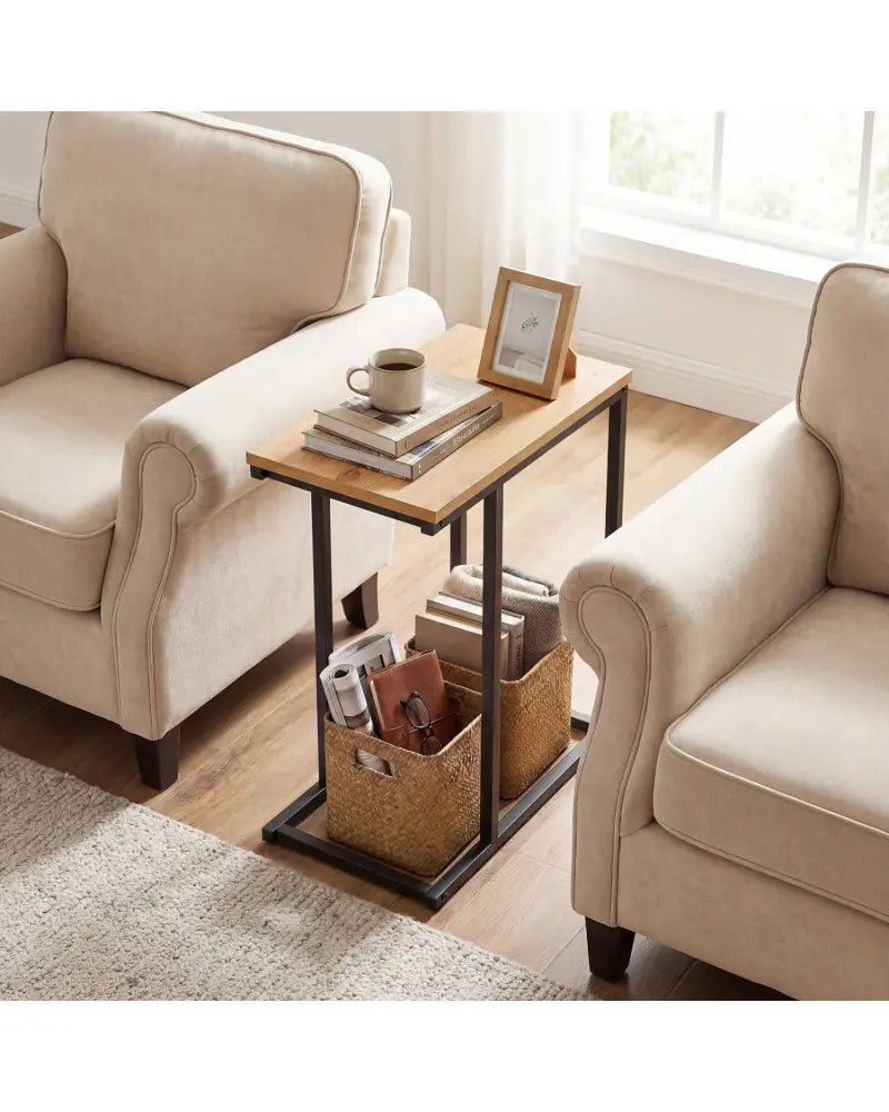 C-Shaped End Table Small Side Table with Sturdy Metal Frame-Natural - Natural - End & Side Tables