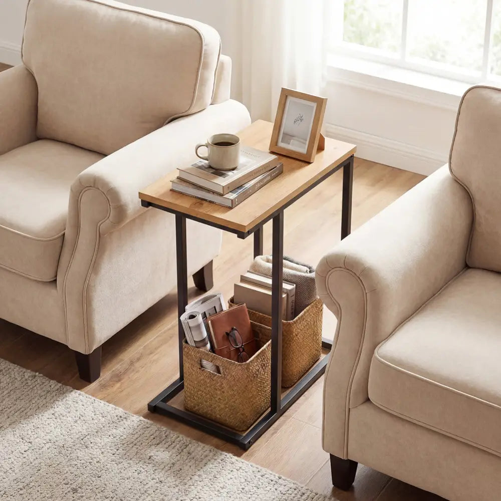 C-Shaped End Table Small Side Table with Sturdy Metal Frame-Natural - Natural - End & Side Tables