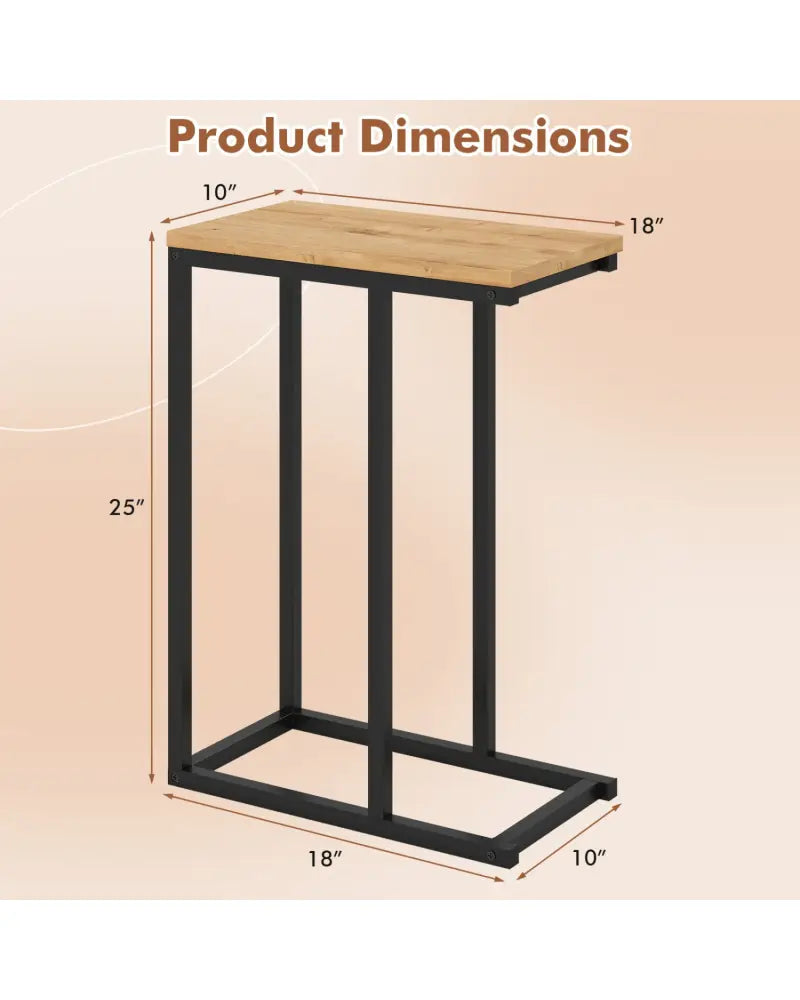 C-Shaped End Table Small Side Table with Sturdy Metal Frame-Natural - Natural - End & Side Tables