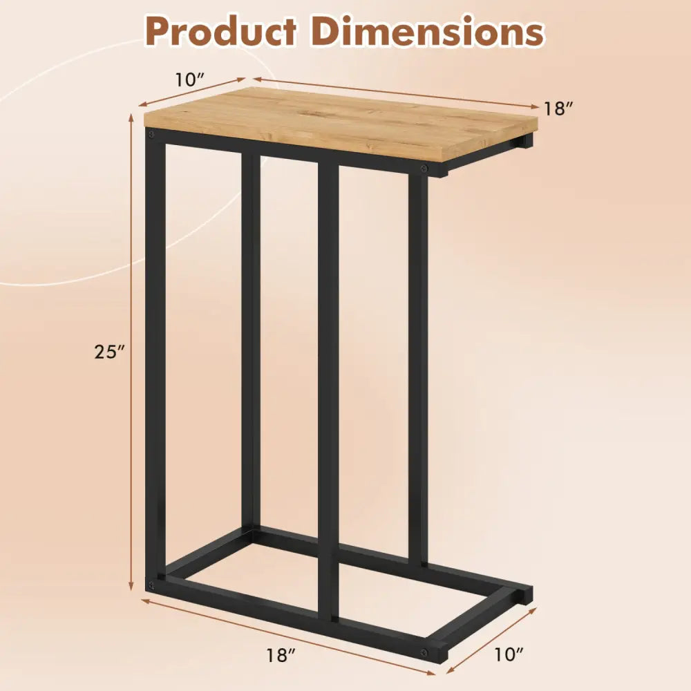 C-Shaped End Table Small Side Table with Sturdy Metal Frame-Natural - Natural - End & Side Tables