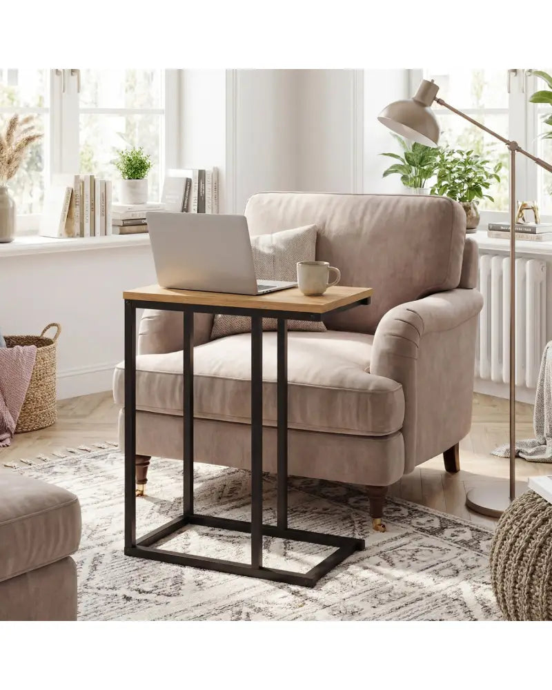 C-Shaped End Table Small Side Table with Sturdy Metal Frame-Natural - Natural - End & Side Tables