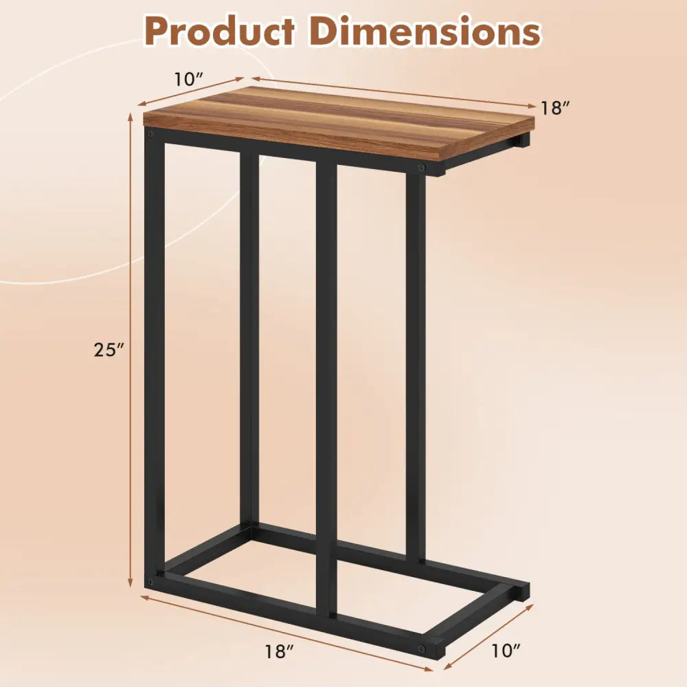 C-Shaped End Table Small Side Table with Sturdy Metal Frame-Walnut - Walnut - End & Side Tables