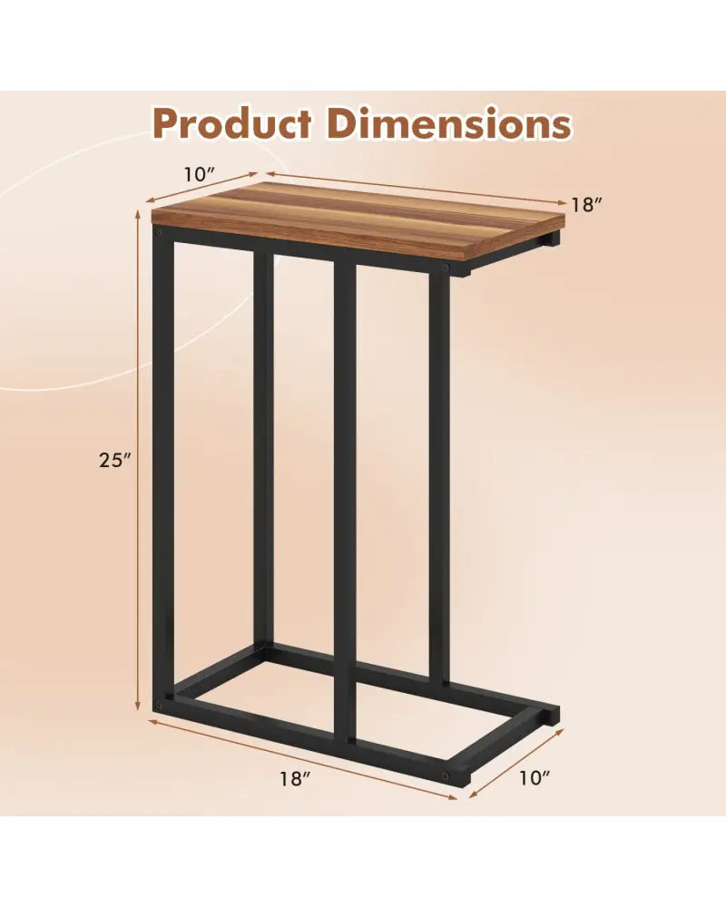 C-Shaped End Table Small Side Table with Sturdy Metal Frame-Walnut - Walnut - End & Side Tables