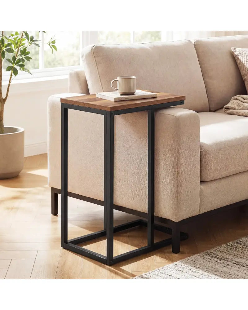 C-Shaped End Table Small Side Table with Sturdy Metal Frame-Walnut - Walnut - End & Side Tables